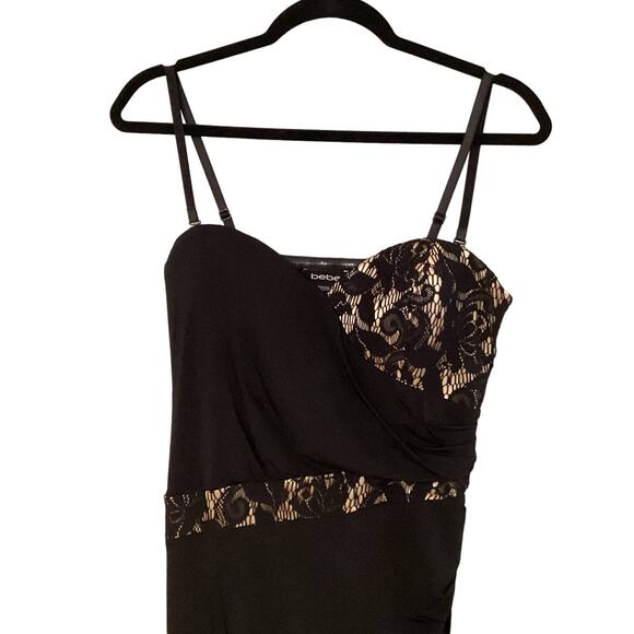 Bebe Black Cocktail Dress With Gold and Lace in Size 8 NWOT - Picture 3 of 5